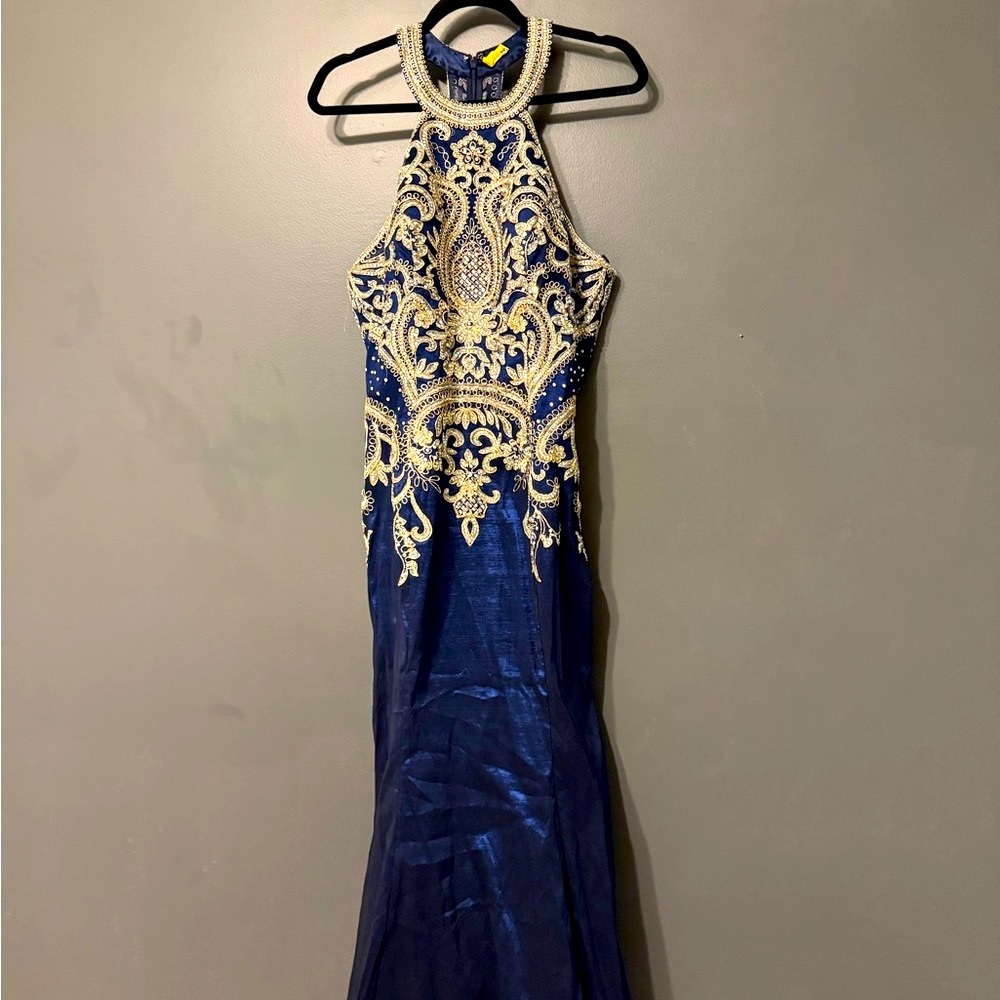 Jovani Blue Beaded Dress / Gown Halter Style for Prom, Wedding, Formal, Party - Picture 6 of 10
